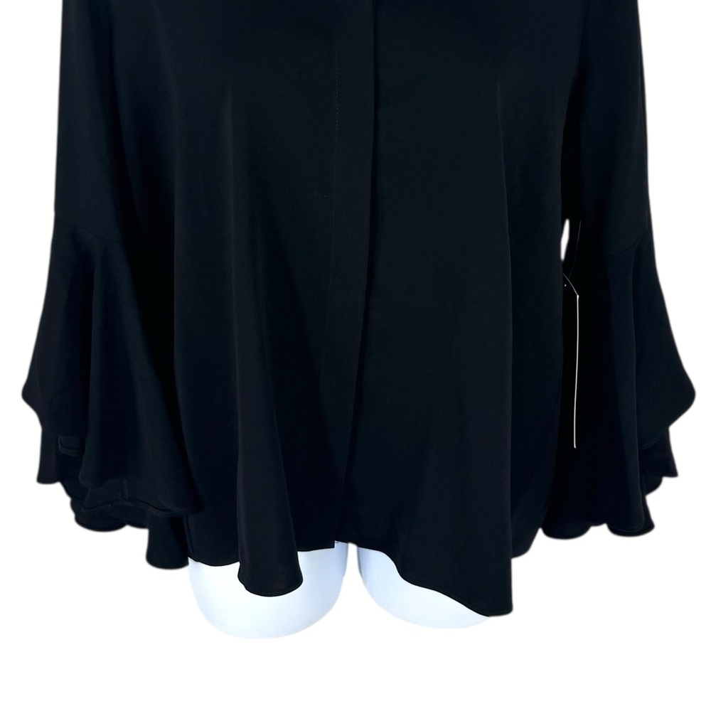 Tuckernuck NEW Black Norah Bell Sleeve Collared Button Down Blouse Top Size L - Picture 6 of 9